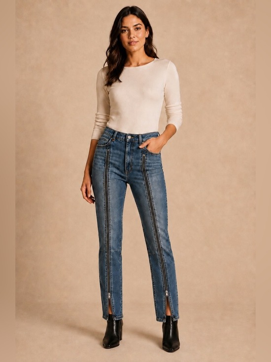 BDG Denim - BDG Women’s High Rise Zip Front Jeans 26” Inseam Blue Retro Y2K straight slim